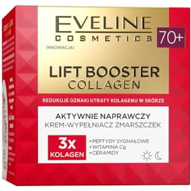 Eveline Cosmetics Lift Booster Collagen Faltenfüller Creme 70+, mit 3 Kollagenarten, Vitamin Cg, Peptiden & Ceramiden für reife Haut, 50 ml