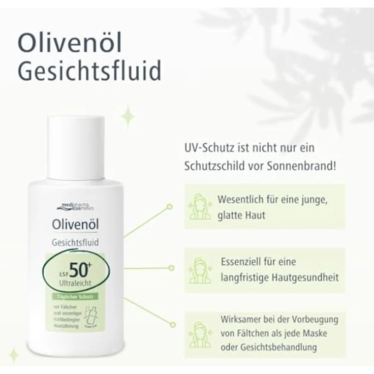 Medipharma Cosmetics Olivenöl Gesichtsfluid mit LSF50+ - Ultraleichte Formel, 50ml - Täglicher UV-Schutz und Pflege, schützt vor Fältchen – Bild 5