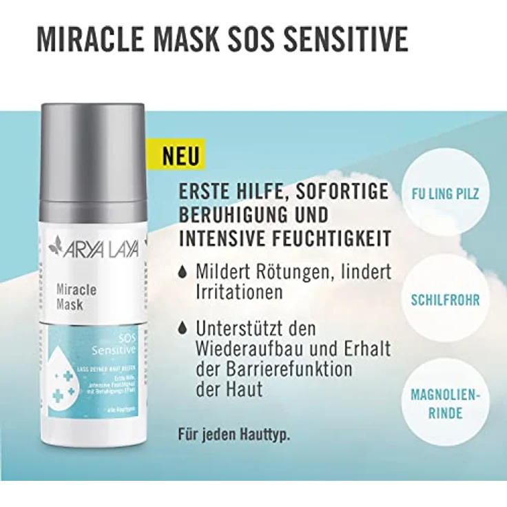 ARYA LAYA Miracle Mask SOS Sensitive: Gesichtsmaske mit Beruhigungs-Effekt, für intensive Feuchtigkeit, mildert sofort Rötungen und lindert Irritationen, 50 ml – Bild 2