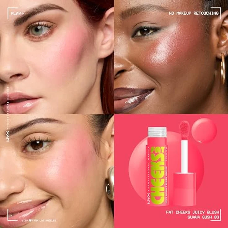 NYX Professional Makeup Fat Cheeks Juicy Blush – Flüssiges Rouge, 12H Halt, bis zu 24H Feuchtigkeit, angereichert mit Himbeer- & Kiwiöl, Farbe: Guava Gush, 8 g – Bild 4