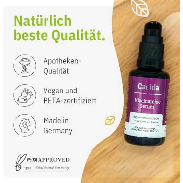 Casida Niacinamide Serum 30 ml, regenerierendes Gesichtsserum für verfeinertes Hautbild – Bild 3