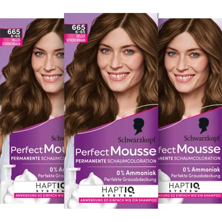 Schwarzkopf Perfect Mousse Permanente 665 Helles Schokogold Stufe 3 3 x 93 ml – Bild 2