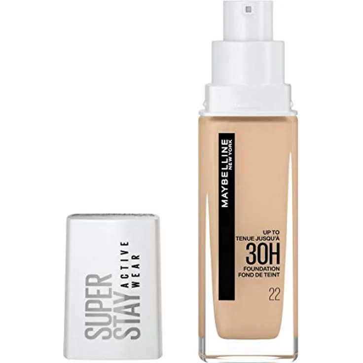 Maybelline New York Wasserfestes Make up, Foundation mit hoher Deckkraft, Langanhaltendes Gesichts-Make-up, Super Stay Active Wear, Farbe: Nr. 22 Light Bisque (Hell), 1 x 30 ml