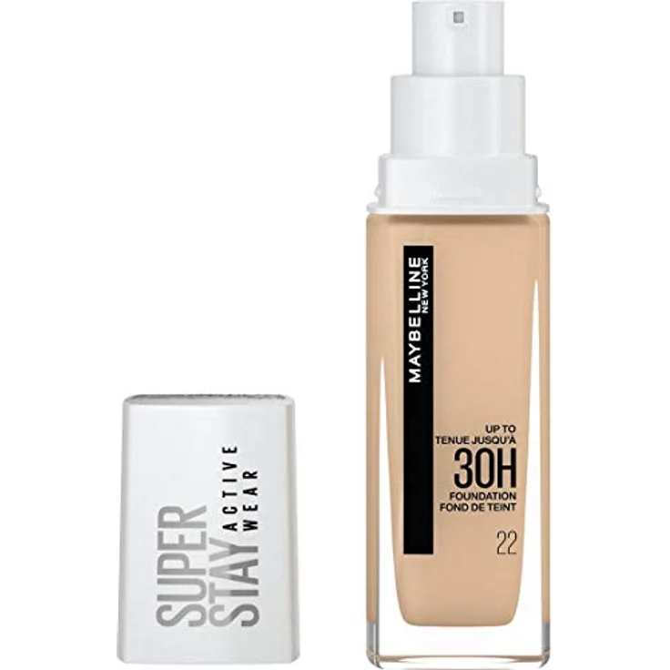 Maybelline New York Wasserfestes Make up, Foundation mit hoher Deckkraft, Langanhaltendes Gesichts-Make-up, Super Stay Active Wear, Farbe: Nr. 22 Light Bisque (Hell), 1 x 30 ml – Bild 1