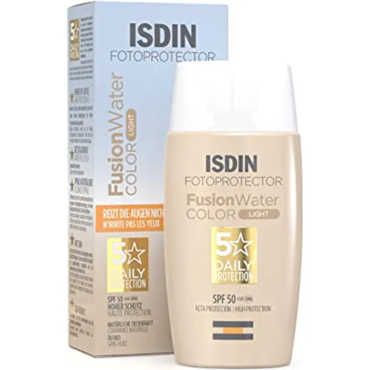ISDIN Fusion Water Color LSF 50 (Light) 50ml | Getönte tägliche Sonnencreme für das Gesicht | Ultraleichte Textur