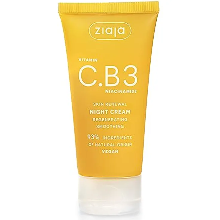 Ziaja Vitamin C.B3 Niacinamid Nachtcreme, 50 ml - Aktive Vitamin-infundierte Formel, spendet Feuchtigkeit und gleicht den Hautton aus, gesunder Glanz, geeignet für verschiedene Hauttypen