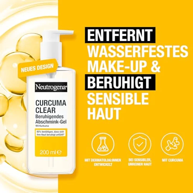 Neutrogena Curcuma Clear Beruhigendes 3-in-1 Abschmink-Gel Make-up Entferner 200 ml – Bild 2