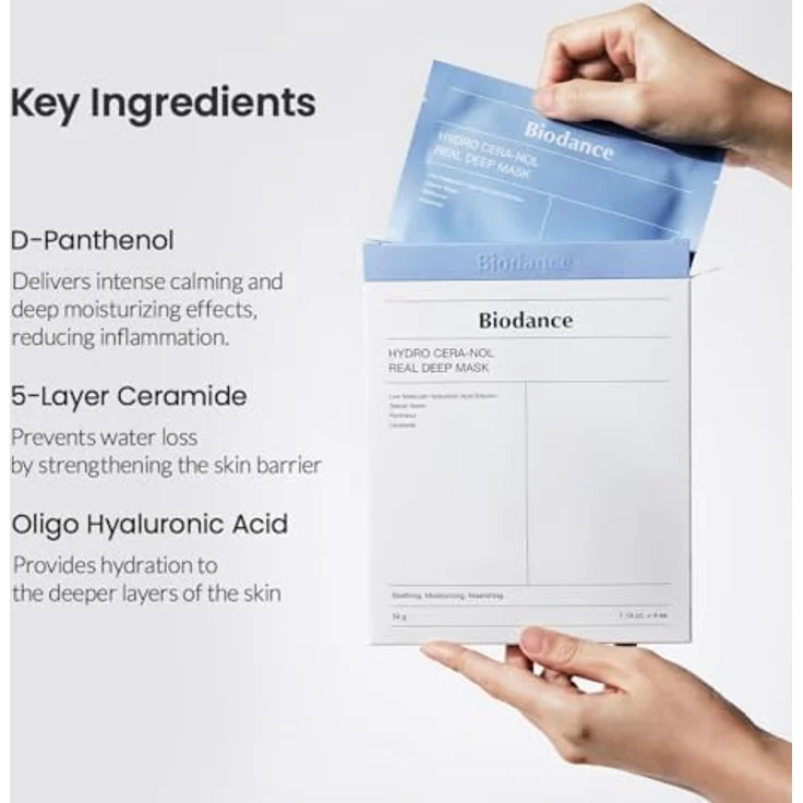 BIODANCE Hydro Cera-nol Real Deep Maske, Overnight Hydrogel Maske, beruhigend, feuchtigkeitsspendend, nahrhaft, 34g, 1 Stück – Bild 4