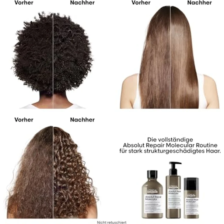 L'Oréal Professionnel Leave-In, Absolut Repair Molecular, 50 ml, strukturgeschädigtes Haar, Peptidbonder, 5 Aminosäuren, Hitzeschutz – Bild 3