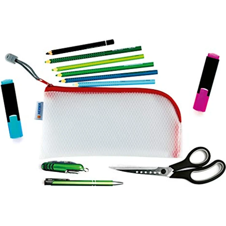 HERMA 20002 Reißverschlusstasche Reiseetui transparent rot, kleine verschließbare Sichttasche mit Zipper, Kulturtasche für Handy, Ladekabel, Kosmetik, Stifte, Schlüssel – Bild 2