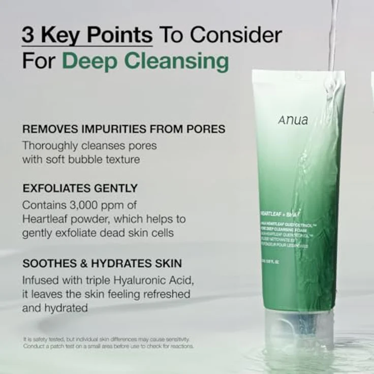 ANUA Heartleaf Quercetinol Porentiefenreinigungsschaum, Gesichtsreiniger mit 0,5 % BHA, Hyaluronsäure und Glycerin, für doppelte Reinigung und Mitesserentfernung, 150 ml – Bild 3
