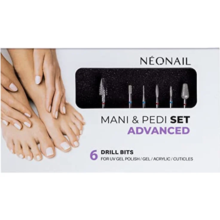 NEONAIL Fräser Bits Set ADVANCED - Nagelfräser - Maniküre & Pediküre Zubehör - Kompatibel mit allen NEONAIL Fräsern - 6 verschiedene Bits mit farbigen Ringen - Hartmetall- und Diamantfräser für Gelnägel - Präzise Nagelhautentfernung - Blau, Rot, Lila – Bild 1