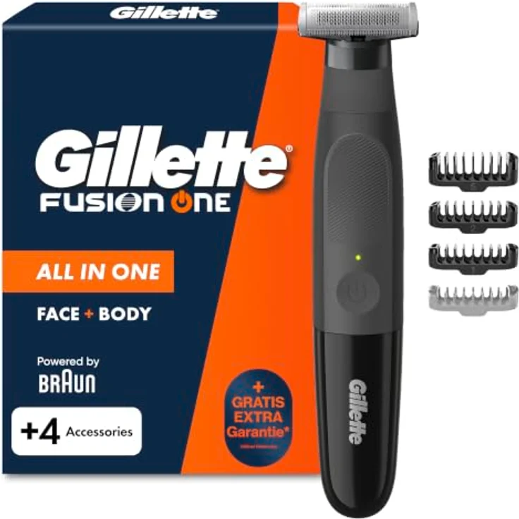 Gillette Fusion One Hybrid, Trimmer und Haarschneider mit flexiblem Kopf, wasserdicht, 3 Bartkämme (1mm, 2mm, 5mm), wiederaufladbar – Bild 1