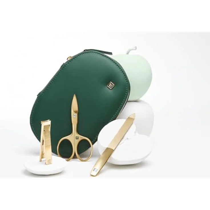 ZWILLING Maniküre Pediküre Set 6tlg., veganes Apfelleder-Etui in grün, rostfreier Edelstahl mit goldener PVD-Beschichtung – Bild 3