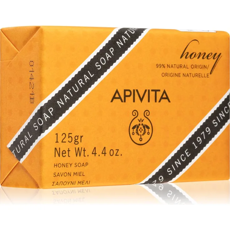 Apivita Natural Soap Honey, feste Reinigungsseife, 125 g, sanfte Hautreinigung, feuchtigkeitsspendend, natürliche Inhaltsstoffe