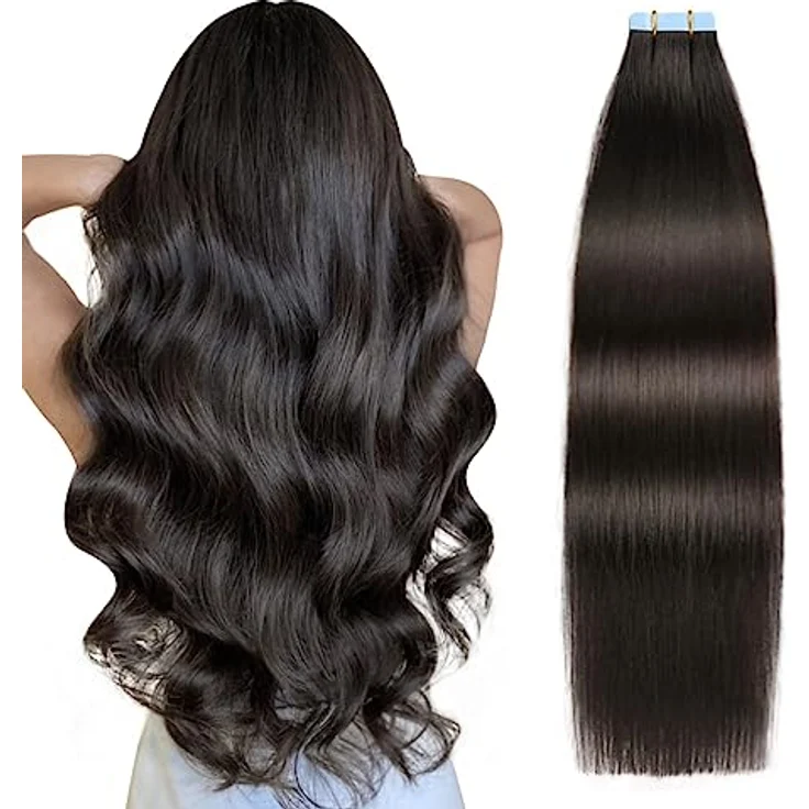 SUYYA Tape Extensions Echthaar 16 Zoll 40 cm, #1B Natürliches Schwarz, Remy Haar mit professionellem blauen Kleber – Bild 1