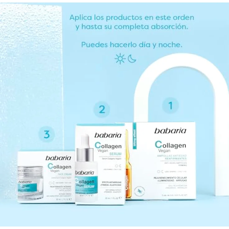 Babaria Collagen Vegan Ampoules, Gesichtsserum mit 5 x 2ml für Hautelastizität und Faltenreduktion – Bild 6