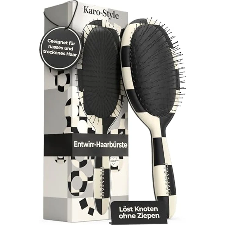 FRAMAR Entwirrbürste ohne Ziepen, Haarbürste für Locken, Kariert, für alle Haartypen geeignet, sanftes Entwirren ohne Haarbruch – Bild 1