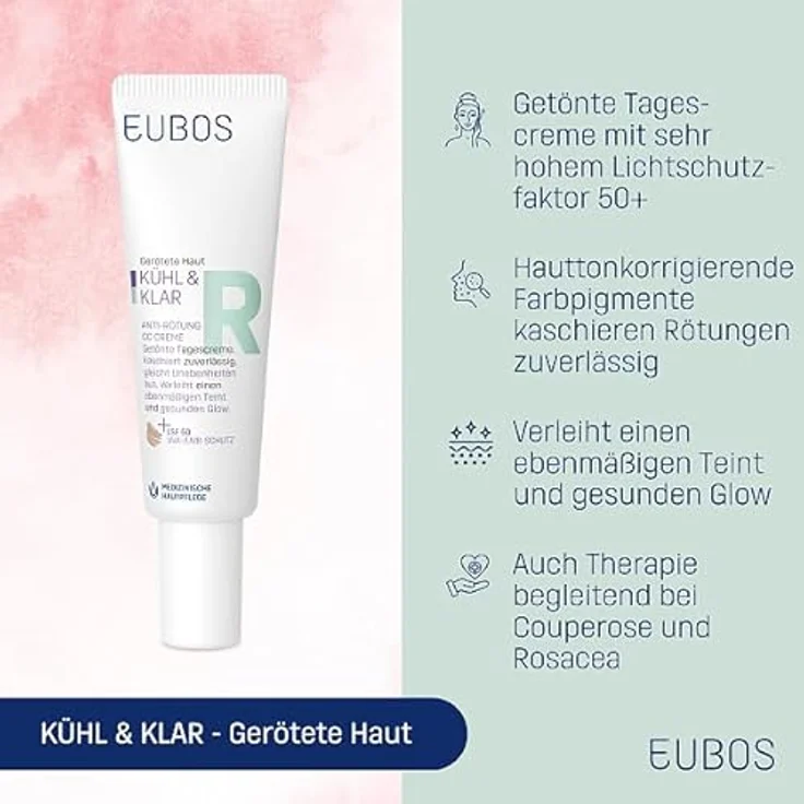 Eubos KÜHL & KLAR ANTI-RÖTUNG | CC Creme | Getönte Tagescreme für gerötete Haut | LSF 50 | Ebenmäßiger Teint und natürlicher Glow | Dermatologen empfohlen | 30ml – Bild 2