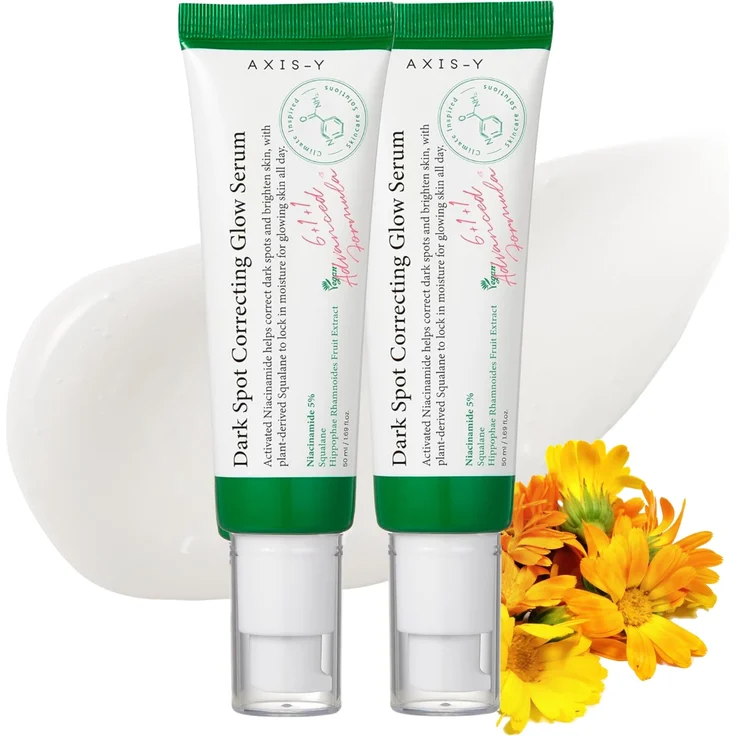Axis-Y Dark Spot Correcting Glow Serum, 5 % Niacinamide gegen Hyperpigmentierung, 2x 50ml, für alle Hauttypen, leichte Geltextur
