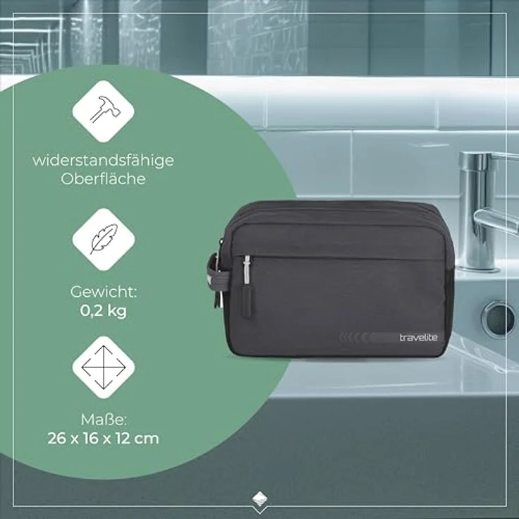 travelite Handgepäck Kosmetiktasche, Gepäck Serie KICK OFF: Praktische Kulturtasche für Urlaub und Sport, 006920-04, 26 cm, 5 Liter, anthrazit (grau) – Bild 4