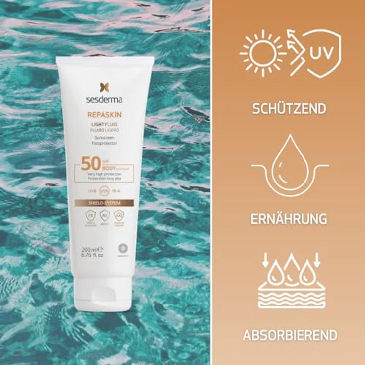 Sesderma Repaskin Light Fluid Körper-Sonnenschutz SFP50, 200 ml mit fortschrittlichem SHIELD SYSTEM und reparierenden Enzymen – Bild 4