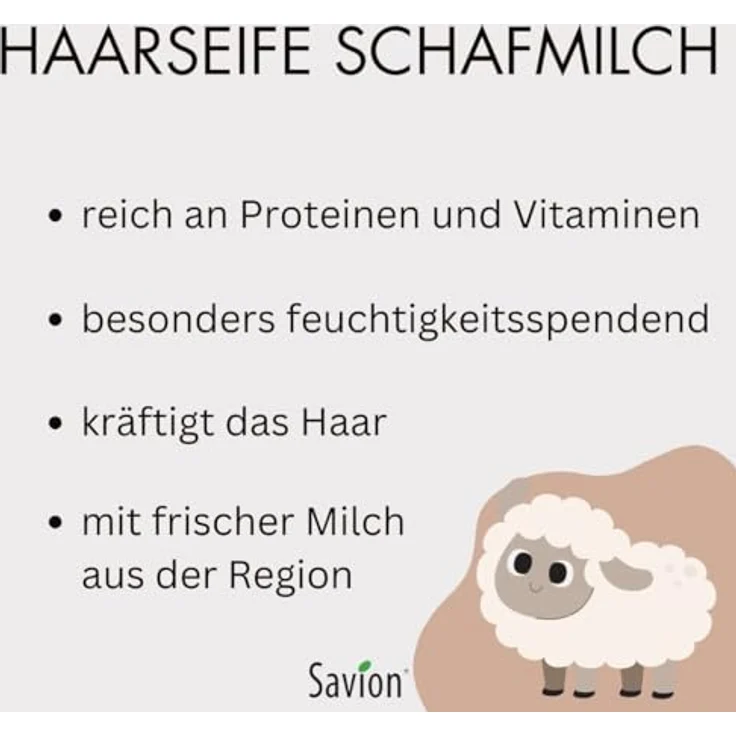Savion Naturseife für Haare | Schafmilch & Bio-Öle | Trockene Kopfhaut, für normales und trockenes Haar, Palmölfrei, BIO, 85g – Bild 4