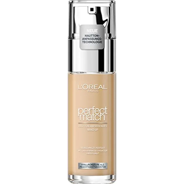 L'Oréal Paris Make up, Flüssige Foundation mit Hyaluron und Aloe Vera, Perfect Match Make-Up, Nr. 3.5.D Golden Peach, 30 ml