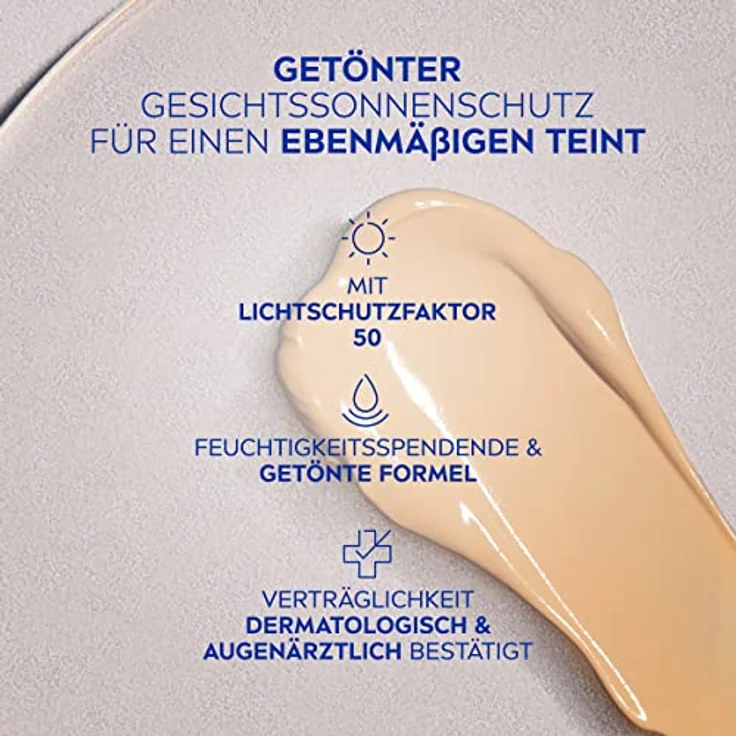 NIVEA SUN Sonnencreme fürs Gesicht LSF 50, feuchtigkeitsspendende Gesichtssonnencreme, getönte Sonnencreme für ebenmäßigen Teint, SUN UV Gesicht getönter Sonnenschutz BB ebenmäßiges Hautbild (50 ml) – Bild 3