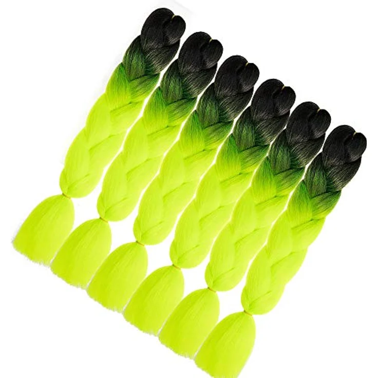 Shangxiu Jumbo Braids Extensions, 6 Stück Haarverlängerungen, 24 Zoll, Black to Fluorescent Green, hitzebeständige synthetische Faser – Bild 4