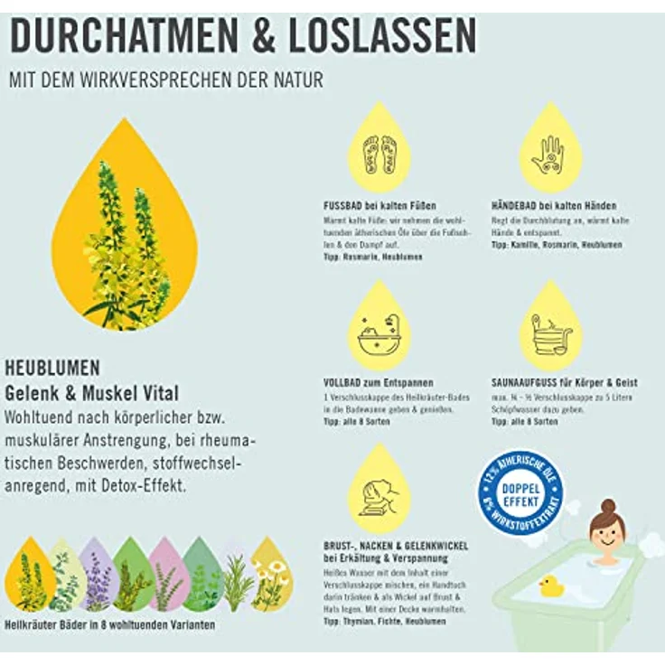 Arya Laya Heilkräuter-Bad Gelenk & Muskel Vital, 200 ml: Detox-Badezusatz mit Heublumen-Extrakt, stoffwechselanregend, vegan, für wohltuende Erholung nach körperlicher Anstrengung – Bild 4