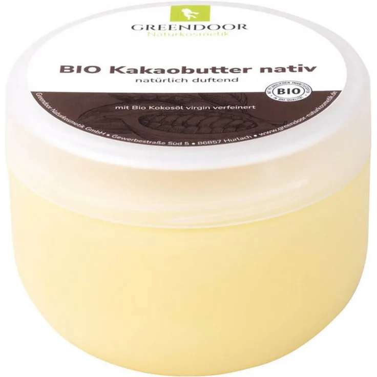 GREENDOOR Körperbutter Bio Kakaobutter nativ, 200ml natürliche Feuchtigkeitspflege mit Bio Kokosöl, für alle Hauttypen geeignet