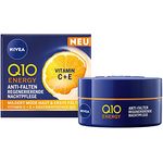 NIVEA Q10 Energy Anti-Falten Nachtpflege, feuchtigkeitsspendende Nachtcreme mit Q10, Vitamin E und C, Gesichtspflege mildert Fältchen und strafft die Haut, Q10 Energy Regenerierende Nachtpflege(50 ml)