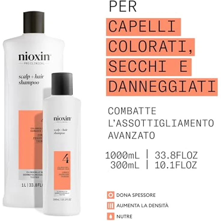 NIOXIN System 4 Scalp + Hair Shampoo - stärkendes Shampoo für geschädigtes Haar mit fortschrittlicher Ausdünnung - mit Biotin und Niacinamid (300 ml) – Bild 2