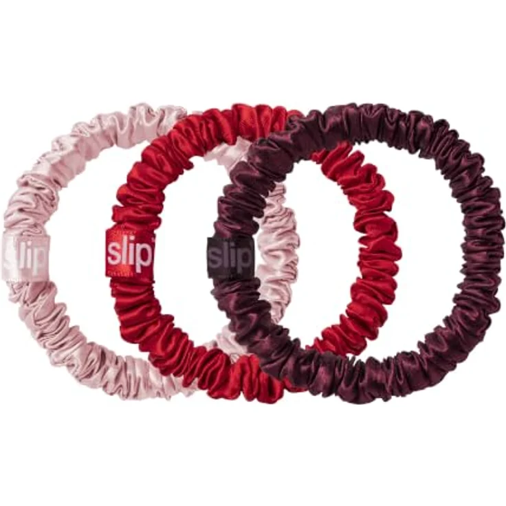 Slip Pure Silk Skinny Scrunchie Trio, Haargummis Set in Scharlachrot, Rosa und Karmesinrot, sanft zu Haaren – Bild 2
