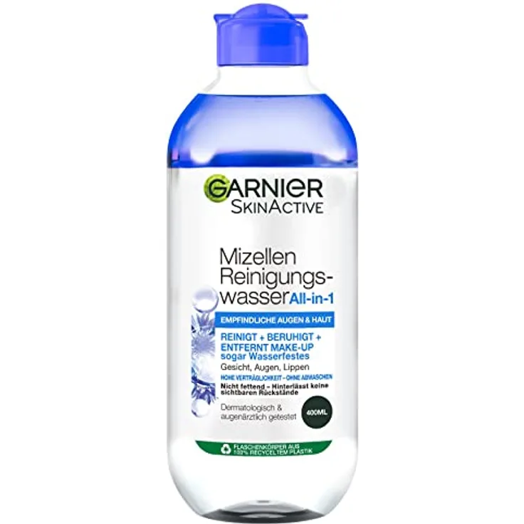 Garnier Parfümfreies All-in-1 Mizellen Reinigungswasser mit Glycerin für besonders sensible Haut und Augen, Make up Entferner und Gesichtsreinigung für empfindliche Haut, Skin Active, 1 x 400 ml