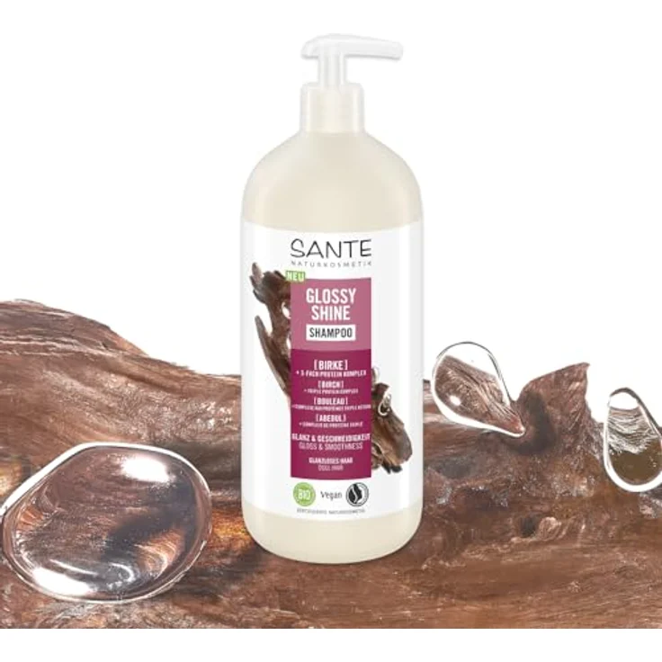 SANTE Naturkosmetik Glossy Shine Shampoo Bio-Birkenblattextrakt + 3-Fach Protein Komplex, vegane und feuchtigkeitsspendende Haarpflege mit zartem Kokosduft, 950 ml – Bild 2