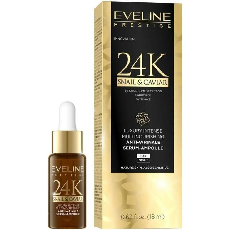 Eveline 24k Snail&Caviar Anti-Wrinkle Serum Amppoule Serum mit Schneckenextrakt 18 ml
