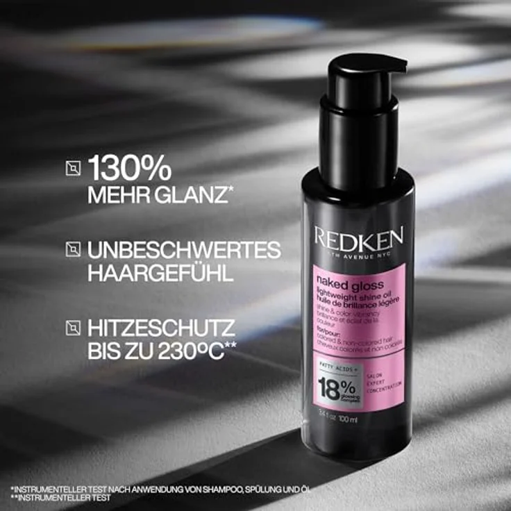 Redken Naked Gloss Lightweight Shine Oil, Haaröl mit Hitzeschutz bis 230°C, Omega-9 Fettsäuren, 100ml – Bild 2