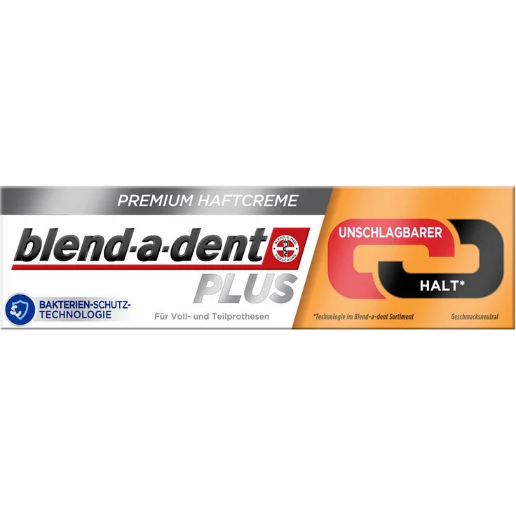 blend-a-dent Plus Premium Haftcreme, Zahnpasta mit unschlagbarem Halt für Voll- und Teilprothesen, neutraler Geschmack, 40g