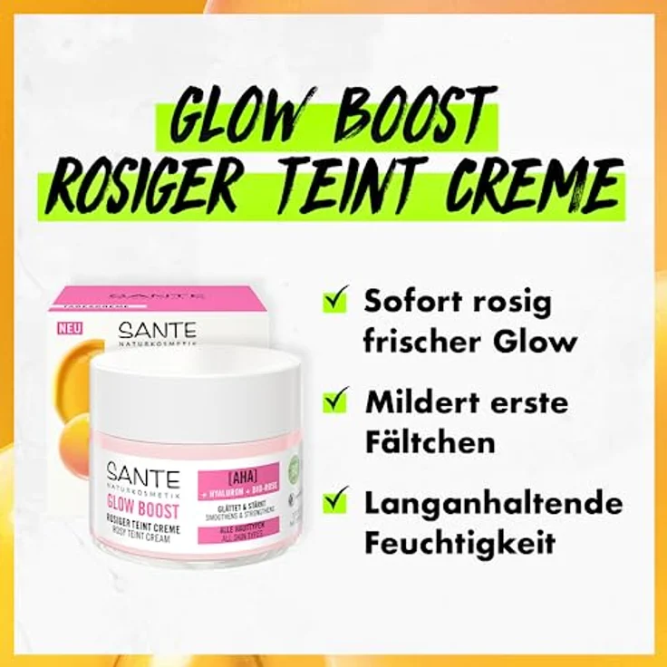 SANTE Glow Boost Teint Creme AHA Hyaluron & Bio-Rose, feuchtigkeitsspendende Gesichtscreme, 50 ml – Bild 3