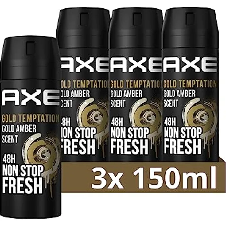 Axe Bodyspray Gold Temptation Deo ohne Aluminium sorgt 48 Stunden lang für effektiven Schutz vor Körpergeruch 150 ml 3 Stück