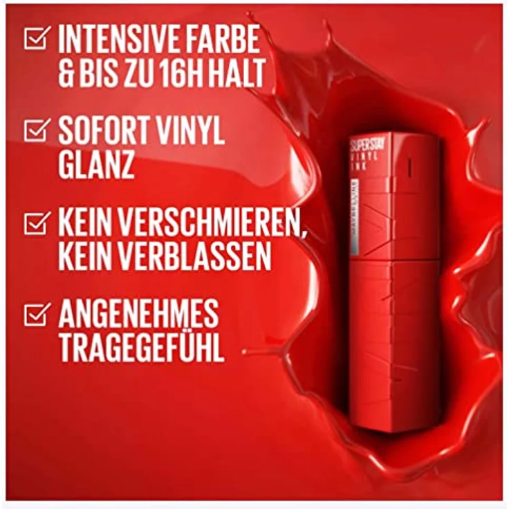 Maybelline New York flüssiger Lippenstift, Liquid Lipstick mit 16 Stunden Halt und glänzendem Finish, Super Stay Vinyl Ink, Nr. 105 Golden, 4,2 ml – Bild 2