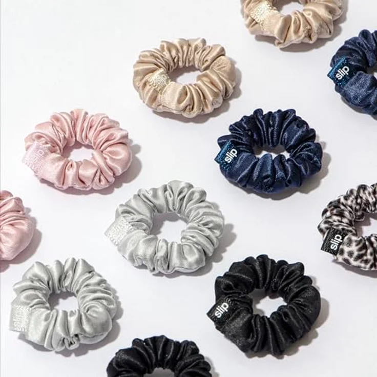 SLIP Silk Pure Silk Minnie Scrunchies - 100% reine 22 Momme Maulbeerseide - Haarfreundliches HaargummiSet in Rosa, Karamell, Silber, Marineblau, Leopard & Schwarz – Bild 4