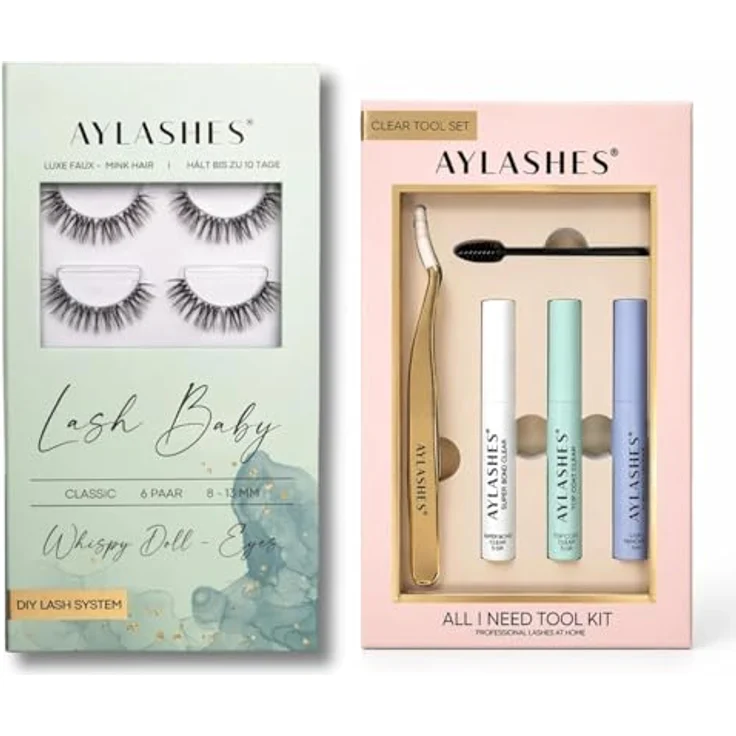 AYLASHES DIY Wimpernextensions Starter Set LASH BOSS | 6 Paar C-Curl Wimpern (8-13mm), Applikator, Wimpernkleber, transparenter Top Coat Sealer, Lash Remover | Wimpern-DIY Set für Zuhause | bis zu 7 Tage Halt – Bild 1