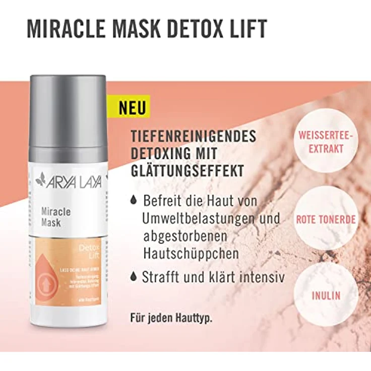 ARYA LAYA Miracle Mask Detox Lift: Gesichtsreinigung zur Tiefenreinigung, klärendes Detoxing mit Glättungs-Effekt, strafft, erfrischt belebt sofort sichtbar, 50 ml – Bild 2
