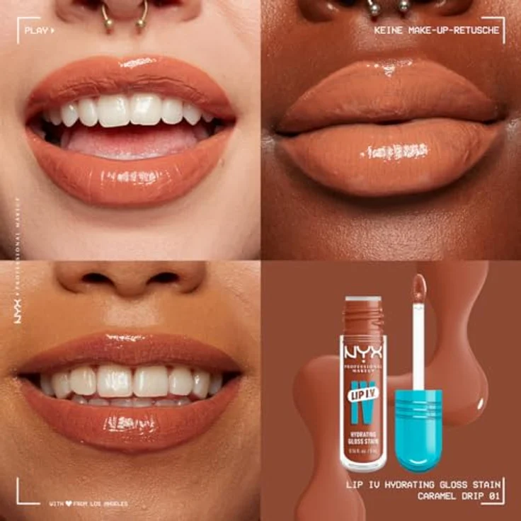 NYX Professional Makeup Lip IV, langlebiger Lipgloss mit feuchtigkeitsspendender Wirkung, Farbton 01 - CARAMEL DRIP, 5 ml – Bild 2