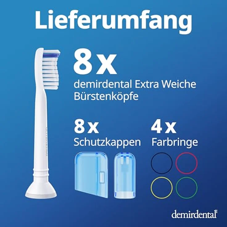 Demirdental 8er-Pack Aufsätze Extra Soft für Philips Sonicare Zahnbürstenaufsatz ProResults, HX6058e Ersatzbürsten designed in Berlin, extra Weiche Borsten  – Bild 10