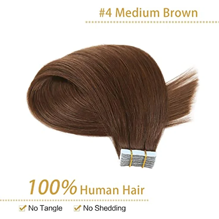 YILITE Tape Extensions Echthaar, Mittelbraun 40cm, 20 Stück, 40g, Invisible Skin Weft, Seidig Gerade, Wiederverwendbar – Bild 2