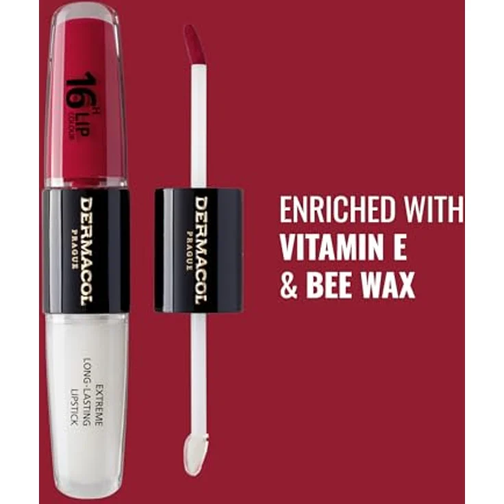 Dermacol 16H Lip Colour, langlebiger, glänzender Lippenstift, Farbton 03 Hot Date, 2x4 ml, hochpigmentierte Textur mit Langzeiteffekt und Vitamin E – Bild 3